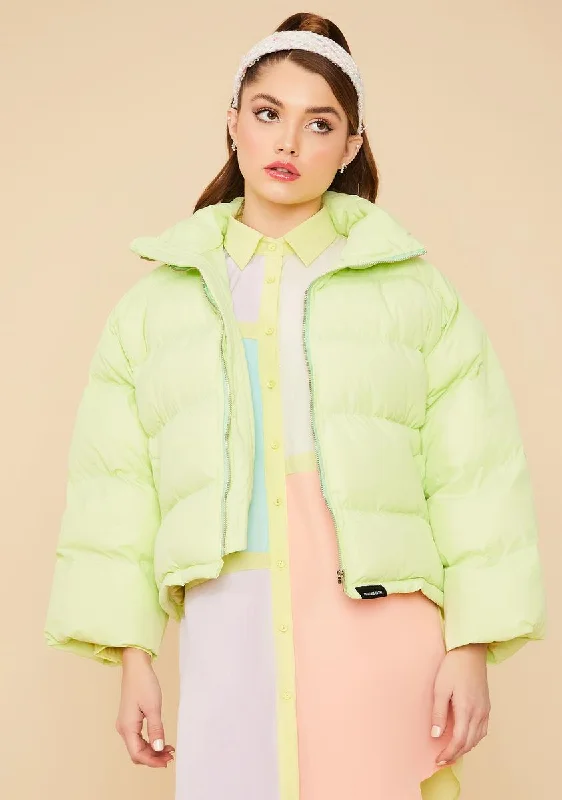 Women's Clothing For Special Occasions Chic And Edgy Lime Cuddle Bug Cropped Puffer Jacket