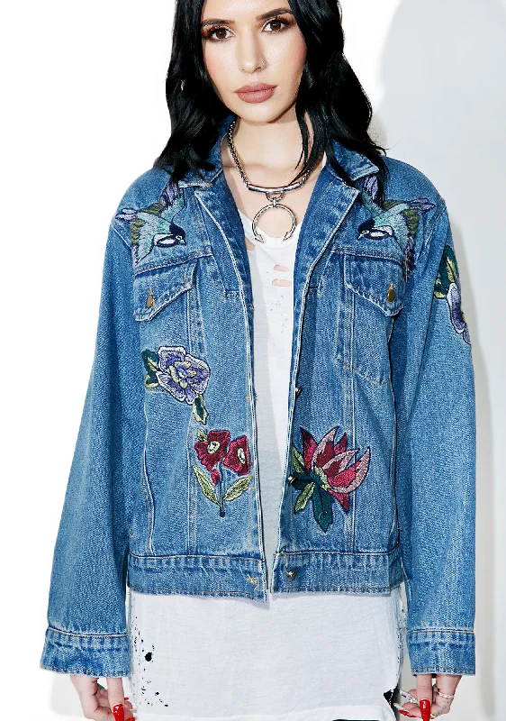 Women's Luxury Garments Sophisticated Street Style Offers Blue Sparrow Denim Jacket