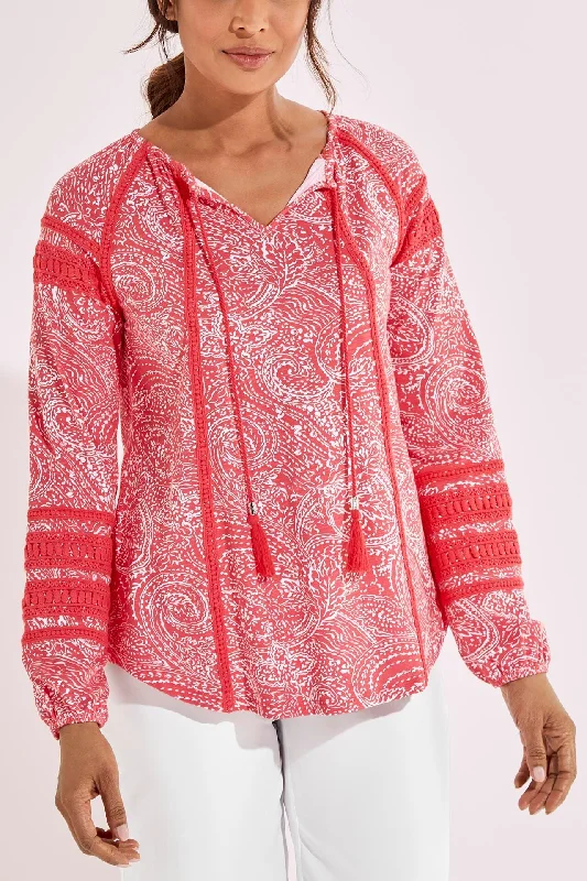 Timeless Elegance Redefined Women's Clothing Apparel Timeless Elegance Redefined Women's Sarti Shirt | Radiant Coral Delicate Paisley