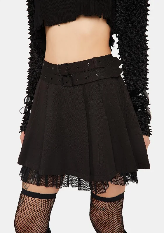 Women's Stylish Outdoor Outfit Trendy Fashion Sale Dark Black Elastic Waist Pleated Gauze Short Skirt