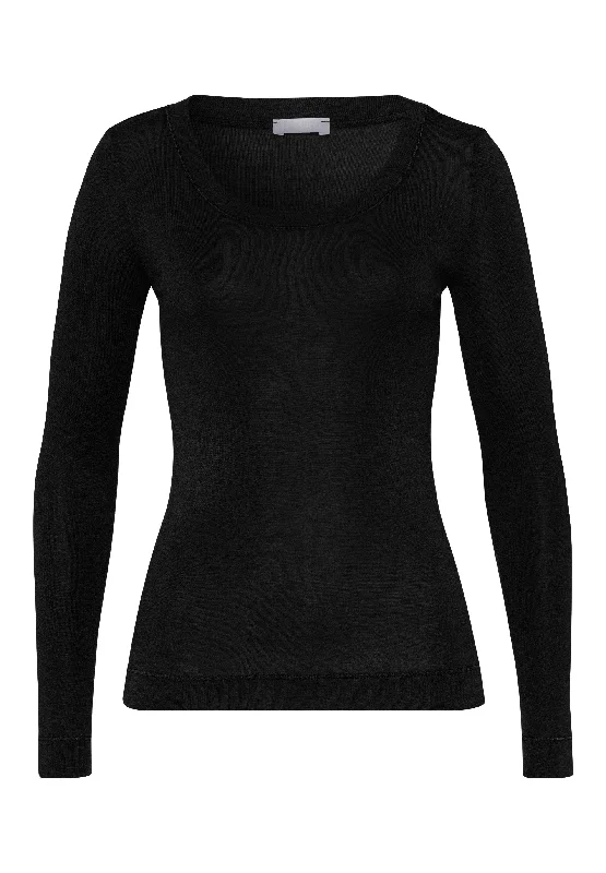 Playful Fashion Offers Women's Athletic Outfit Playful Fashion Offers Silk/Cashmere Silk And Cashmere Scoop Neck Top | Black 71655-019