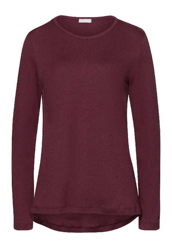 Fashion Deal Women's Everyday Apparel Fashion Deal Loungy Nights Relaxed Round Neck Cotton Top | Deep Maroon 76491-2483