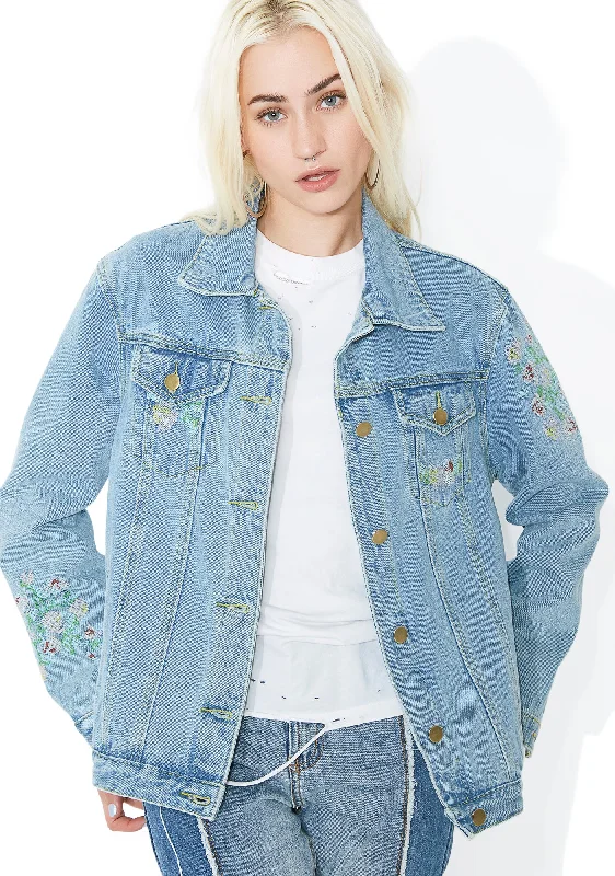 Women's Layered Outfit Best-Sellers Open Fields Embroidered Denim Jacket