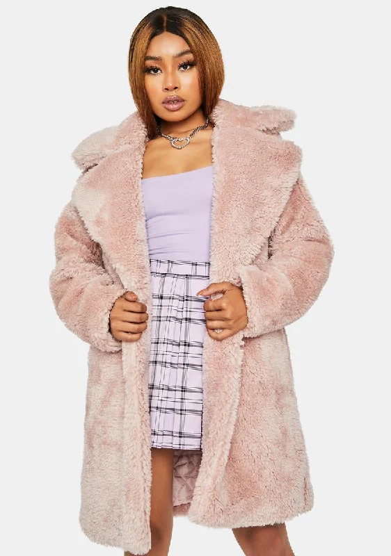 Women's Chic Outerwear Attire Urban Style Promotions Mauve Total Chillout Faux Fur Coat