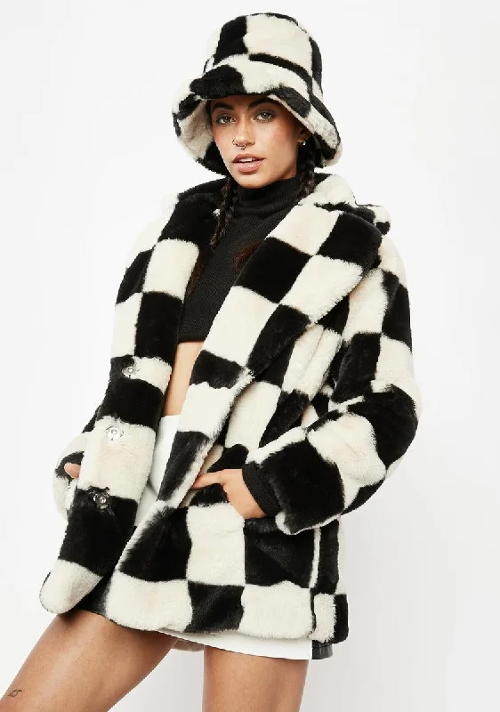 Women's Luxury Apparel Street Chic Discounts Checkered Hendrix Faux Fur Coat