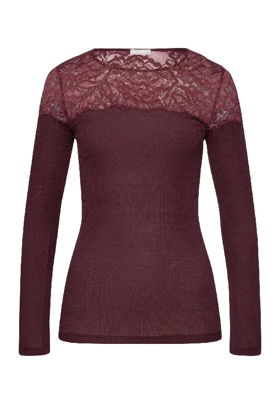 Affordable Luxury Fashion Women's Comfortable Clothes For Weekends Affordable Luxury Fashion Maria Wool and Silk Lace Top | Deep Maroon 70900-2483