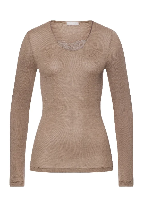 Limited Time Deal Women's Chic Apparel Limited Time Deal Woolen Silk W Wool And Silk Top With Embroidery | Taupe 71522-2847