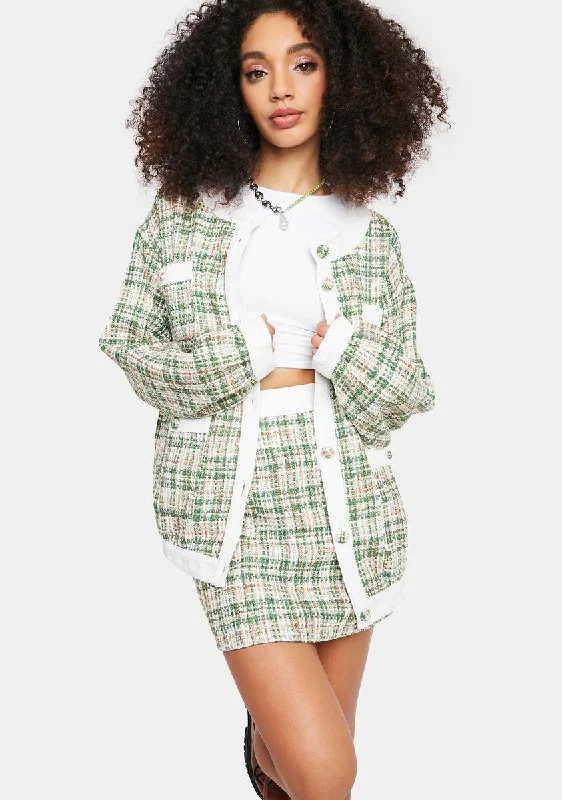 Women's Party Clothes Swimwear Summer Blowout Green White Tweed Blazer Jacket