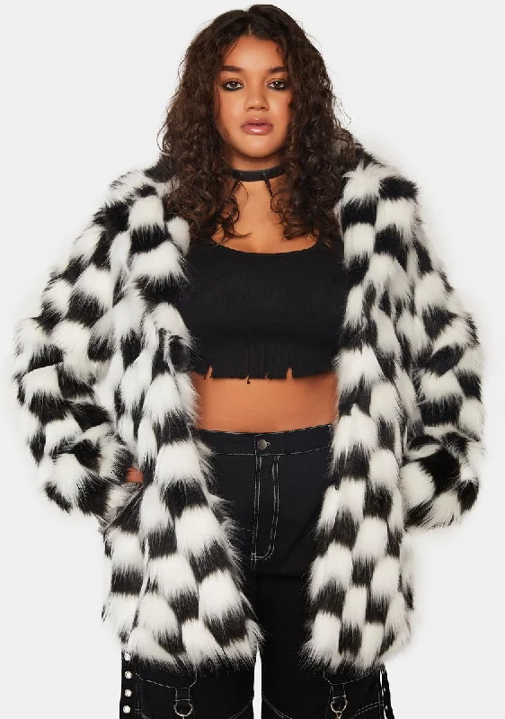 Women's Evening Clothes Discount Extravaganza Plus Checkered Recipe For Disaster Faux Fur Coat