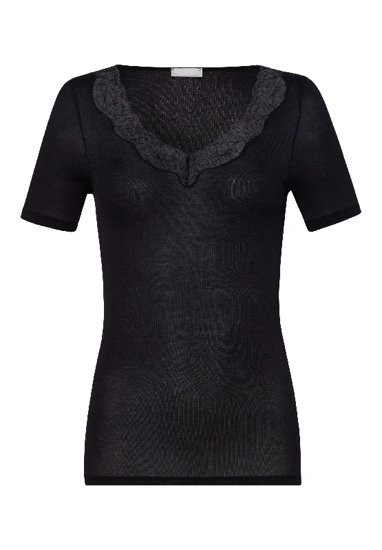 Essentials On Sale Women's Travel Outfit Set Essentials On Sale Lace Delight Fine Ribbed Cotton Top | Black 71376-019