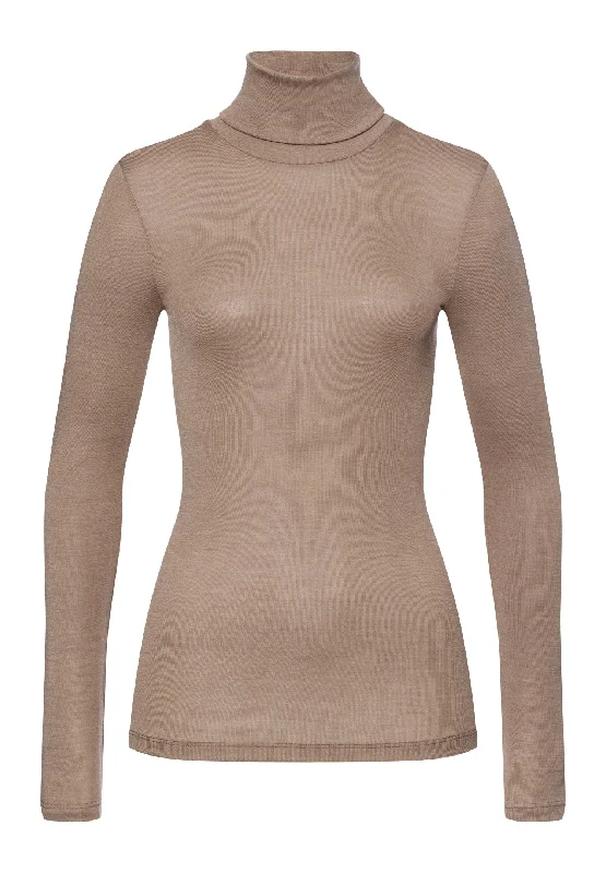 Stay Ahead In Style Women's Workout Garments Stay Ahead In Style Woolen Silk W Wool and Silk Roll Collar Turtleneck | Taupe 71423-2847