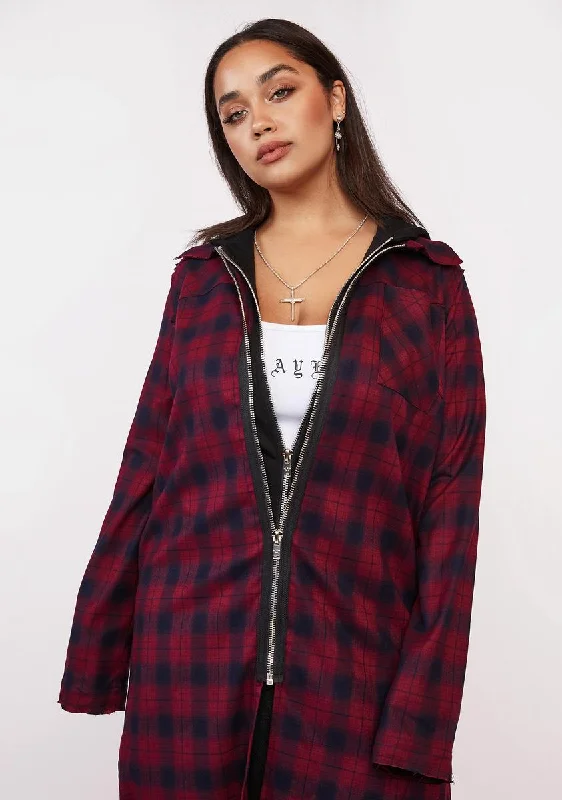 Women's Office Clothing Step Ahead, Lead The Trend Plus Wine Band Of Misfits Flannel Duster