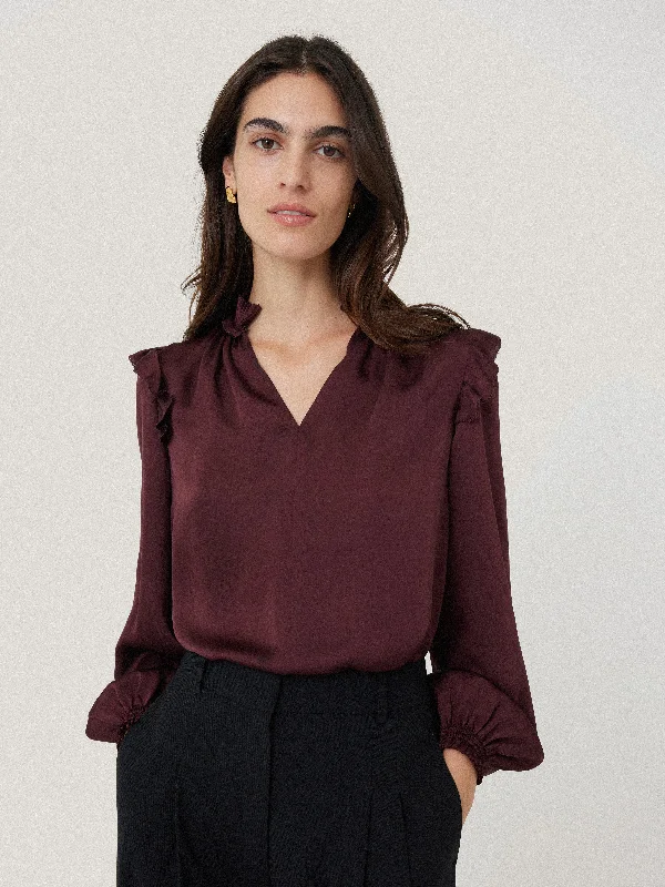 Additional Time-Limited Offers Women's Relaxed Outfit Additional Time-Limited Offers Recycled Satin Ruffle Top | Burgundy