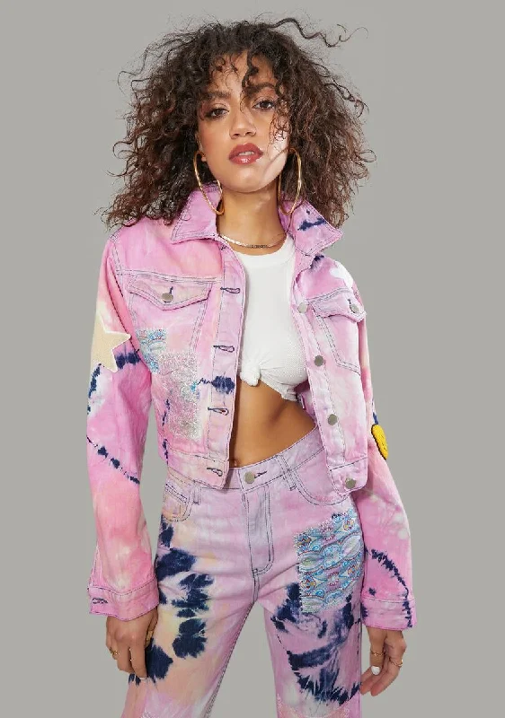 Women's Tailored Outfit Trend Alert Twisted Rhythm Patched Tie Dye Jacket