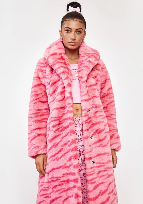 Women's Urban Clothing Get The Latest Trends Pink Tiger Kai Faux Fur Coat