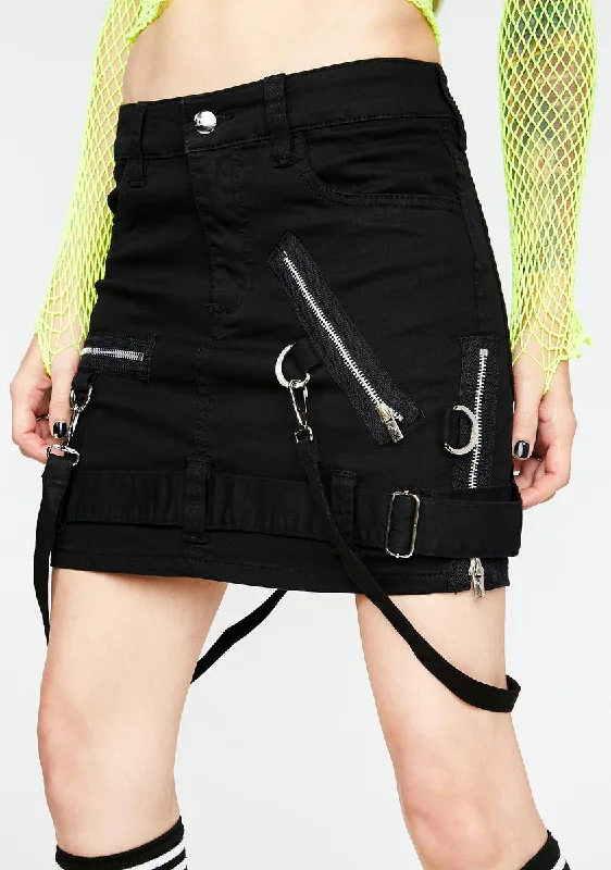 Women's Elegant Apparel Must Haves Black Bondage Strap Mini Skirt