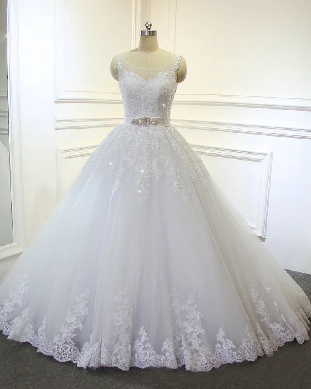 Women's Athletic Apparel Clearance Event Romantic Ball Gown Bride Gowns Scoop Neck Vintage Lace Wedding Dresses 2020 with Beading Belt WD0517