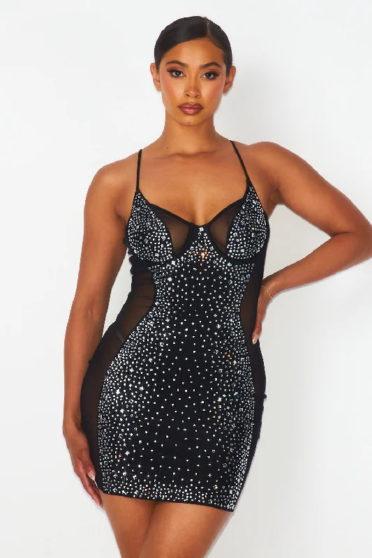 Plus-Size Women's Garments Limited Stock Kelsea Nylon Mesh Rhinestone Bodycon Mini Dress