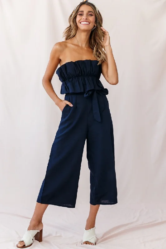 Women's Night-Out Clothes Spring Fashion Thea Ruffle Crop Top Jumpsuit Navy