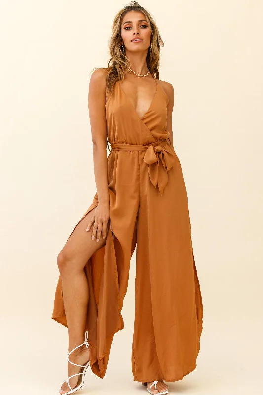 Women's Date Night Outfit Polished Style Deals Miso Wide-Leg Cami Jumpsuit Tan