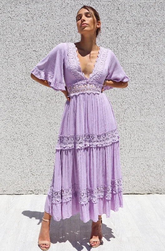 Women's Holiday Clothing Chic Style, Always In Vogue Charlotte Boho Maxi Dress - Lilac