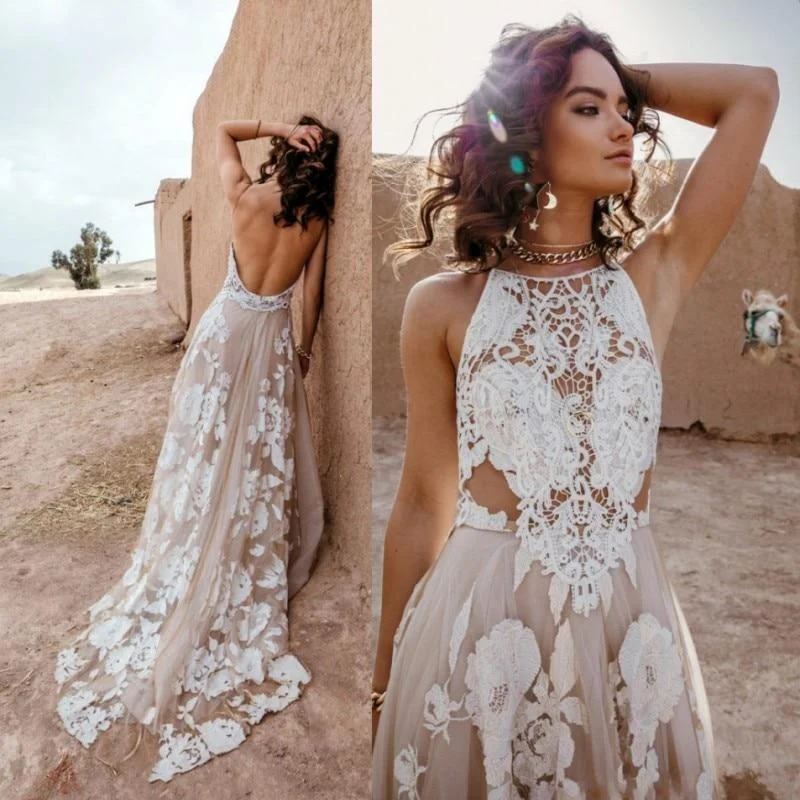 Women's Athletic Apparel Elevated Casual Discounts Halter Boho Fantasy Bridal Dress