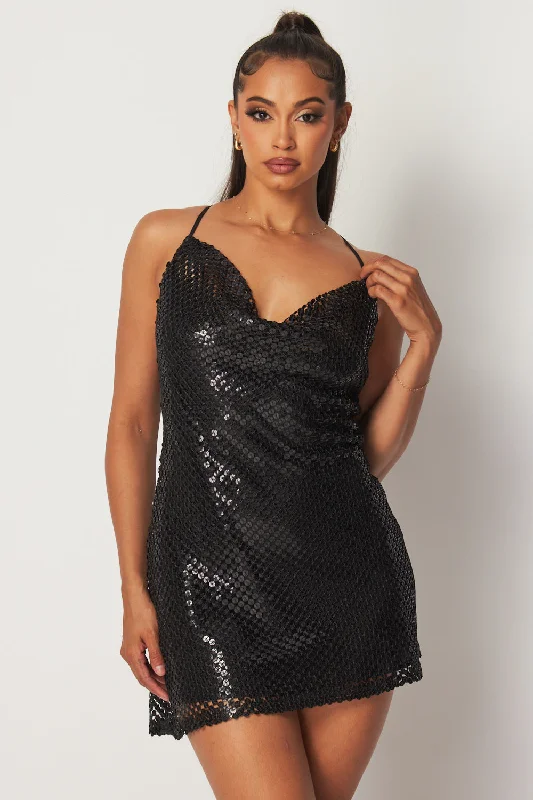 Women's Plus-Size Outfit Classic Elegance Sales Marcella Cross Back Sequin Mini Dress