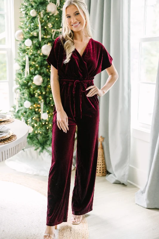 Comfortable Women's Apparel Limited Time Deal Holiday Vixen Wine Red Velvet Jumpsuit