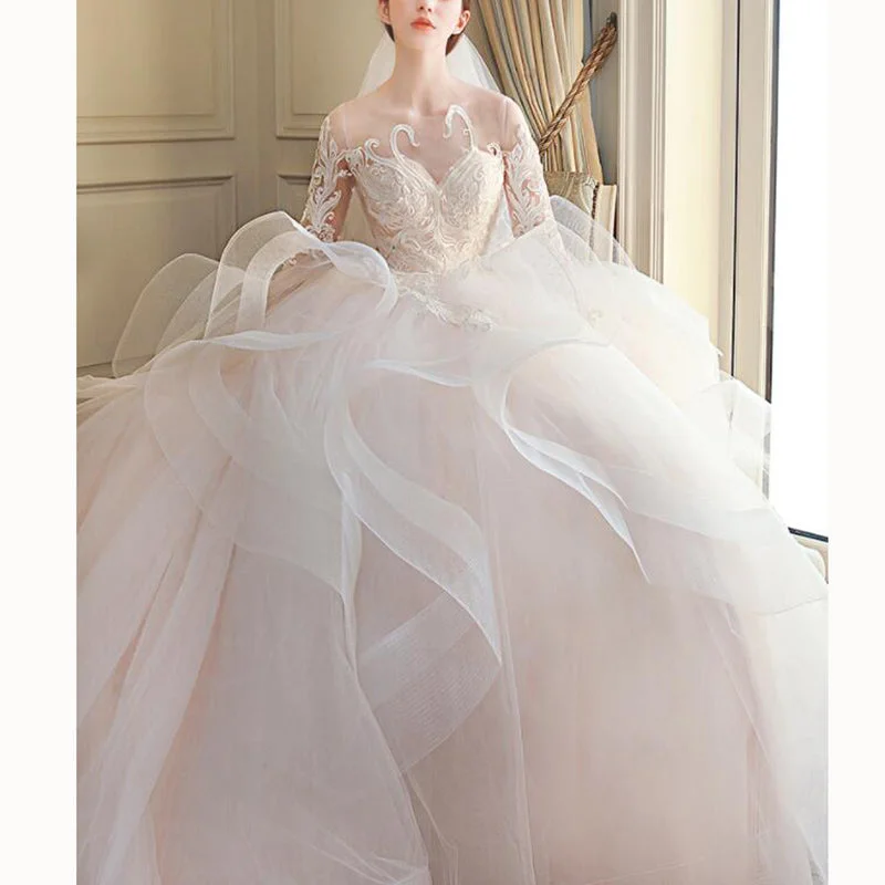 Women's Transitional Attire Spring Fashion Gorgeous Ball Gown Poofy Wedding Gown Lace Bridal Dresses 2020 Vestido De Novias withSleeves