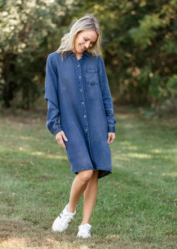 Women's Weekend Outfit On-Trend Fashion Offers Ramona Denim Long Sleeve Midi Dress - FINAL SALE