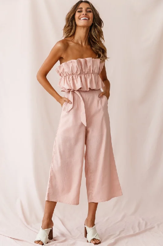 Women's Clothes For Work Events Save Big Thea Ruffle Crop Top Jumpsuit Blush