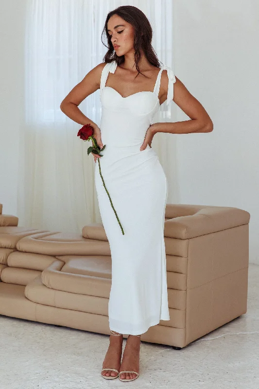 Formal Attire For Women Massive Selection Sale Rose Garden Tied Shoulder Maxi Dress White