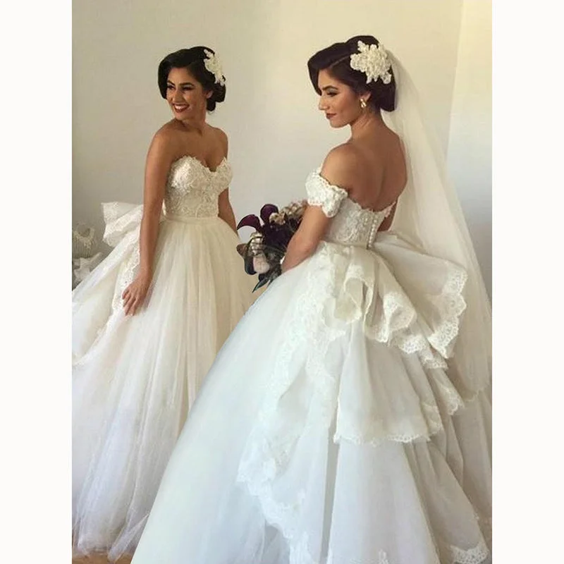 Women's Plus-Size Garments Vintage-Inspired Style Offers Romance Ball Gown Bridal Dress Princess wedding Dress with Bow Attachable off the Shoulder Wedding Party Gown