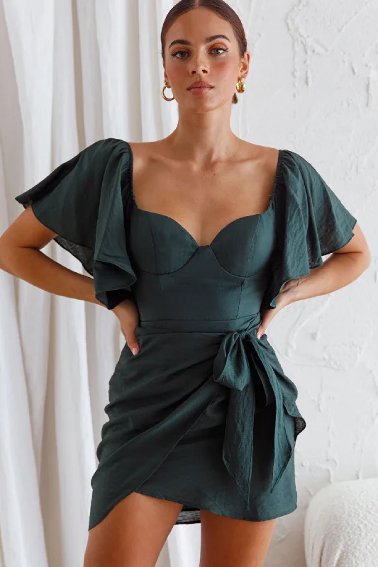 Casual Outfit For Women Contemporary Casual Deals Aphrodite Molded Bust Angel Sleeve Wrap Dress Forest Green