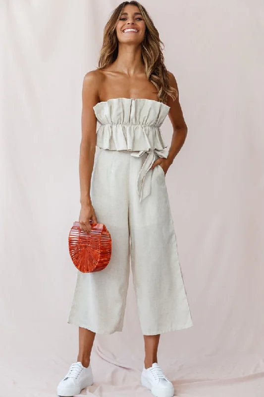 Women's Holiday Clothes Latest Trends Thea Ruffle Crop Top Jumpsuit Natural