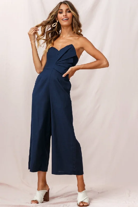 Women's Trendy Attire Explore What'S New Call Me Wide-Leg Linen Bandeau Jumpsuit Navy