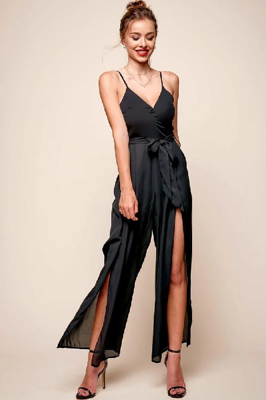 Women's Workout Clothing Avant-Garde Style Promotions Carrie High Slit Chiffon Jumpsuit Black