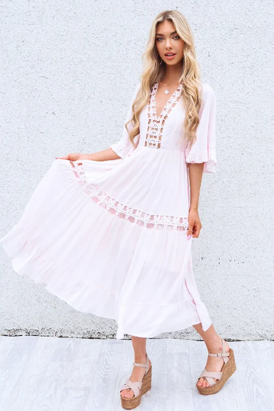 Affordable Fashion Clothing For Women Spring Fashion Flora Boho Midi Dress - Pink