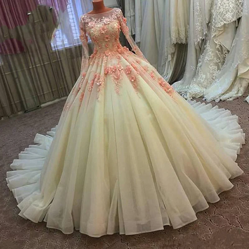 Women's Office Attire Limited Time Deal Fashionable Long Sleeves Lace Ball Gown Wedding Dress Princess Prom Gown 2020 robe de soiree