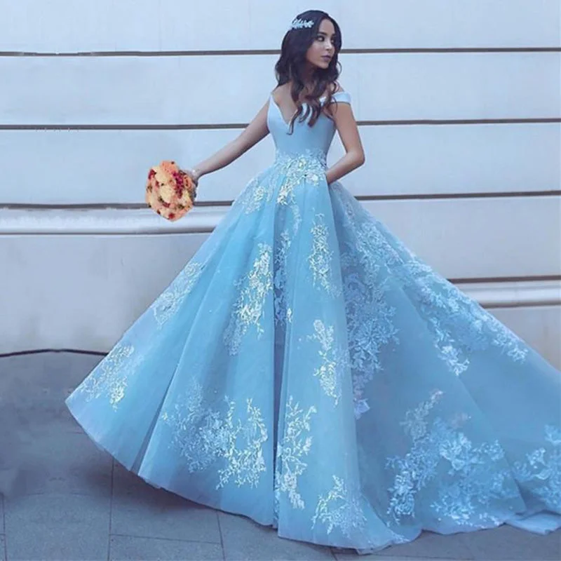 Women's Comfortable Lounge Attire Trendy Styles Best Blue Wedding Dress with lace Appliqued A Line Bridal Gown Photography 2022