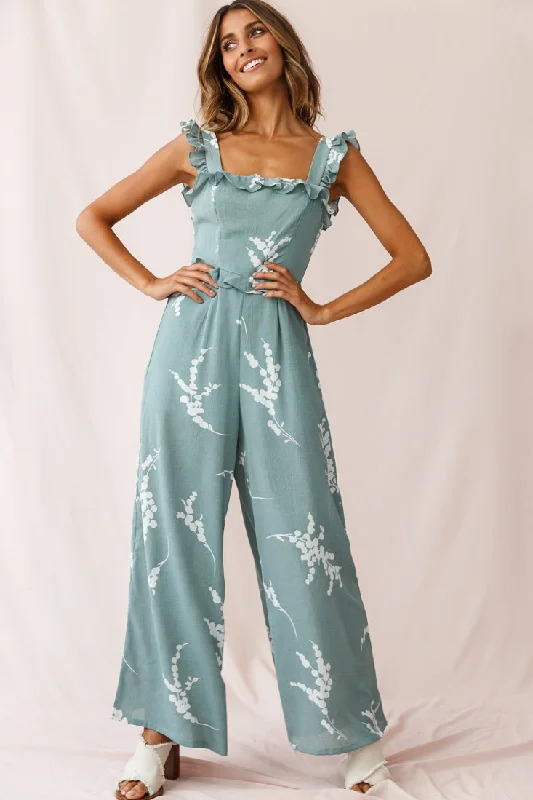 Stylish Clothes For Women Cool Prices Azure Frill Strap Wide Leg Jumpsuit Sage