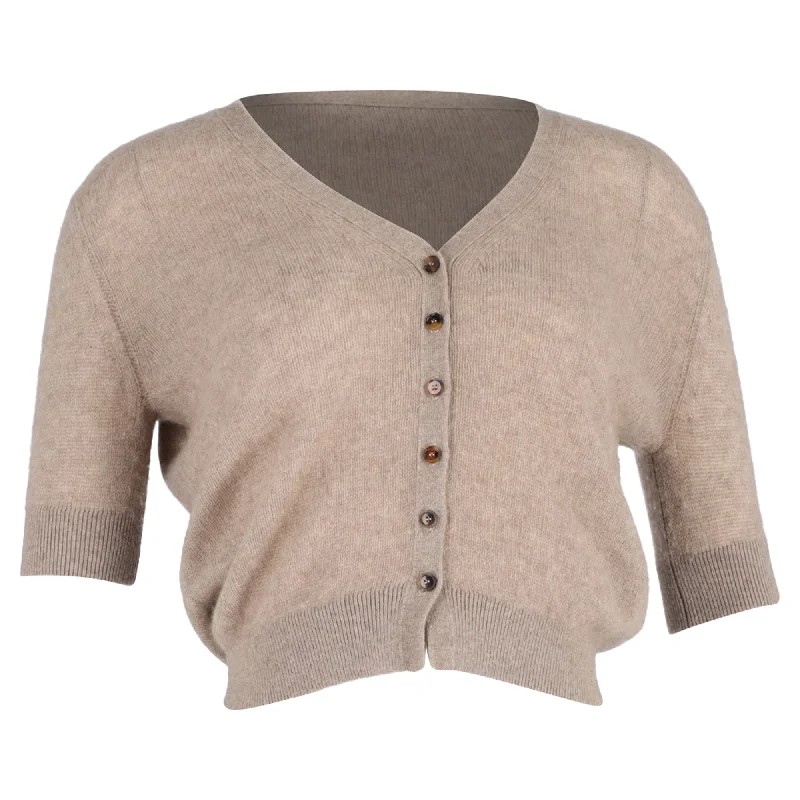 Women's Evening Attire Luxe Style Discounts Khaite Dianna Short Sleeve Cardigan in Brown Cashmere