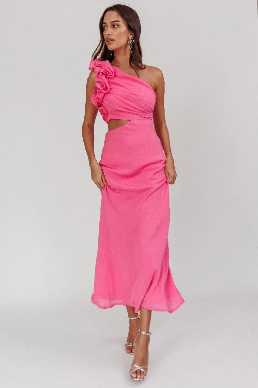 Women's Professional Outfit Premium Style Offers Deanna One-Shoulder Ruffle Maxi Dress Hot Pink