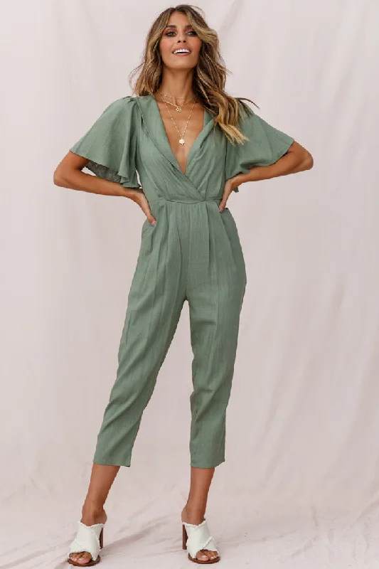 Stylish And Comfortable Clothing For Women Vintage-Modern Style Offers Dana Straight Leg Collared Neck Jumpsuit Olive