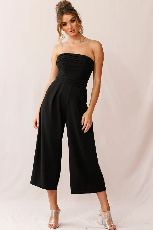 Women's Clothing For Outdoor Events Street Chic Discounts Chosen Strapless Wide Leg Jumpsuit Black