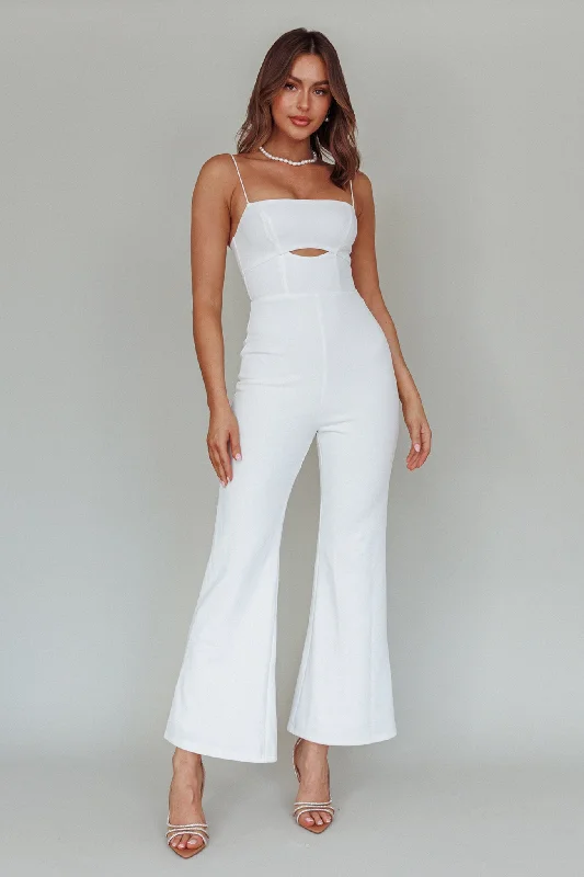 Casual Outfit For Women Urban Fashion Lyrics Keyhole Jumpsuit White