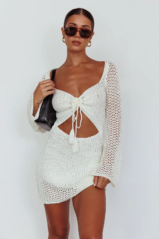 Women's Urban Clothing Refined Fashion Sale Jamaica Bell Sleeve Crochet Mini Dress White