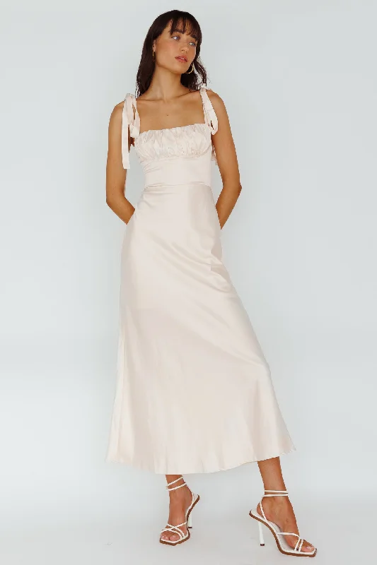 Women's Holiday Clothing Sophisticated Style Offers Pennelope Tied Shoulder Maxi Dress Ivory