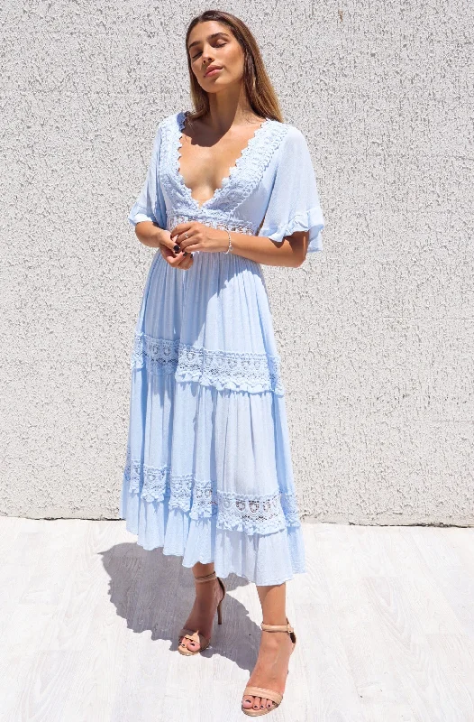 Women's Casual Wear Clothes Snag Fabulous Fashion Bargains Charlotte Boho Maxi Dress - Baby Blue