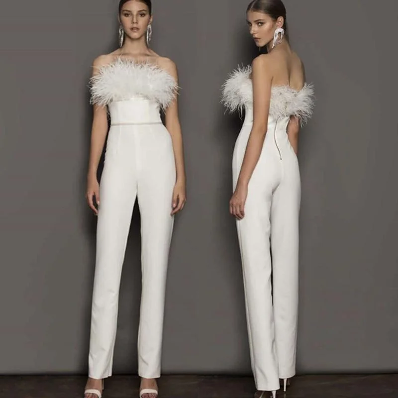 Women's Casual Wear Outfit Trendy Threads Feathered Wedding Jumpsuit